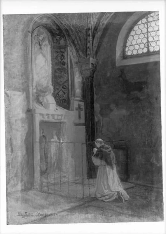 Riproduzione di opera d'arte. Dipinto di Lazzaro Pasini. Cripta di S. Maria Novella - Biblioteca Nazionale Braidense, Milano